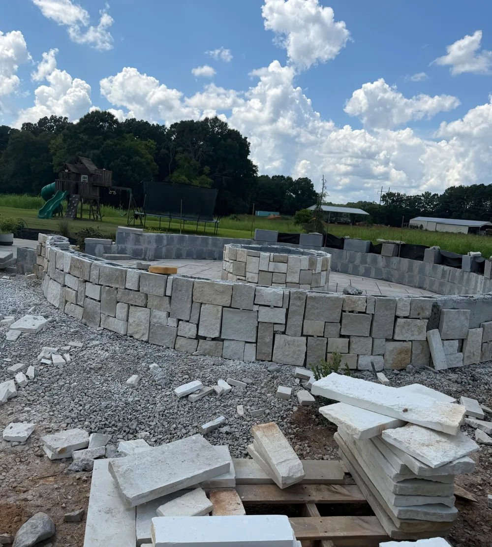 Stone wall and hardscape project in progress